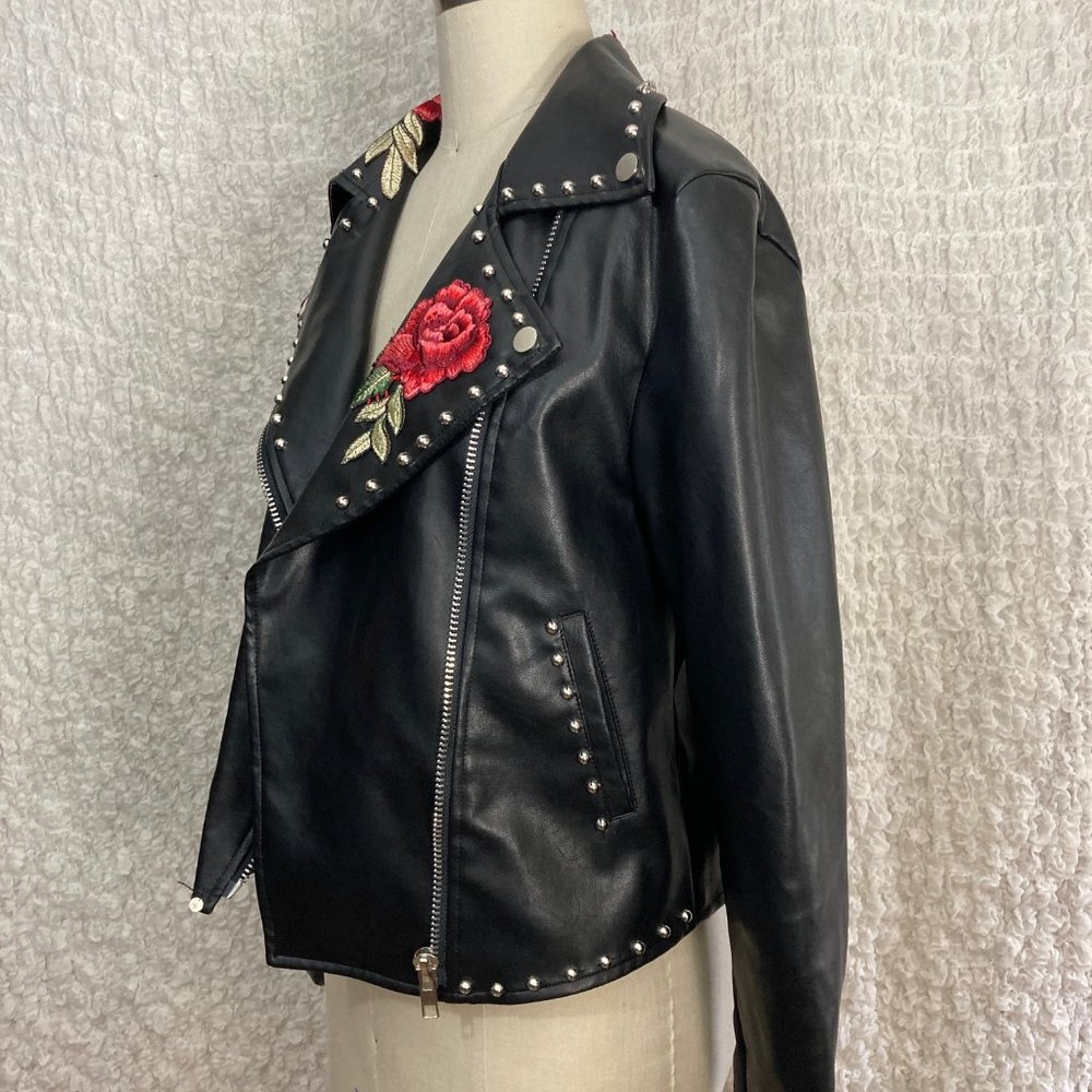 Justify Rose Embroidered Studded Moto Jacket - Picture 4 of 6